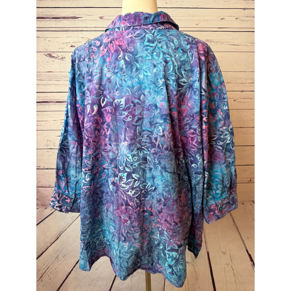 Catherines Blouse Button Front Shirt Plus Size 3X Floral 26 28W HoLe Batik - Picture 2 of 14